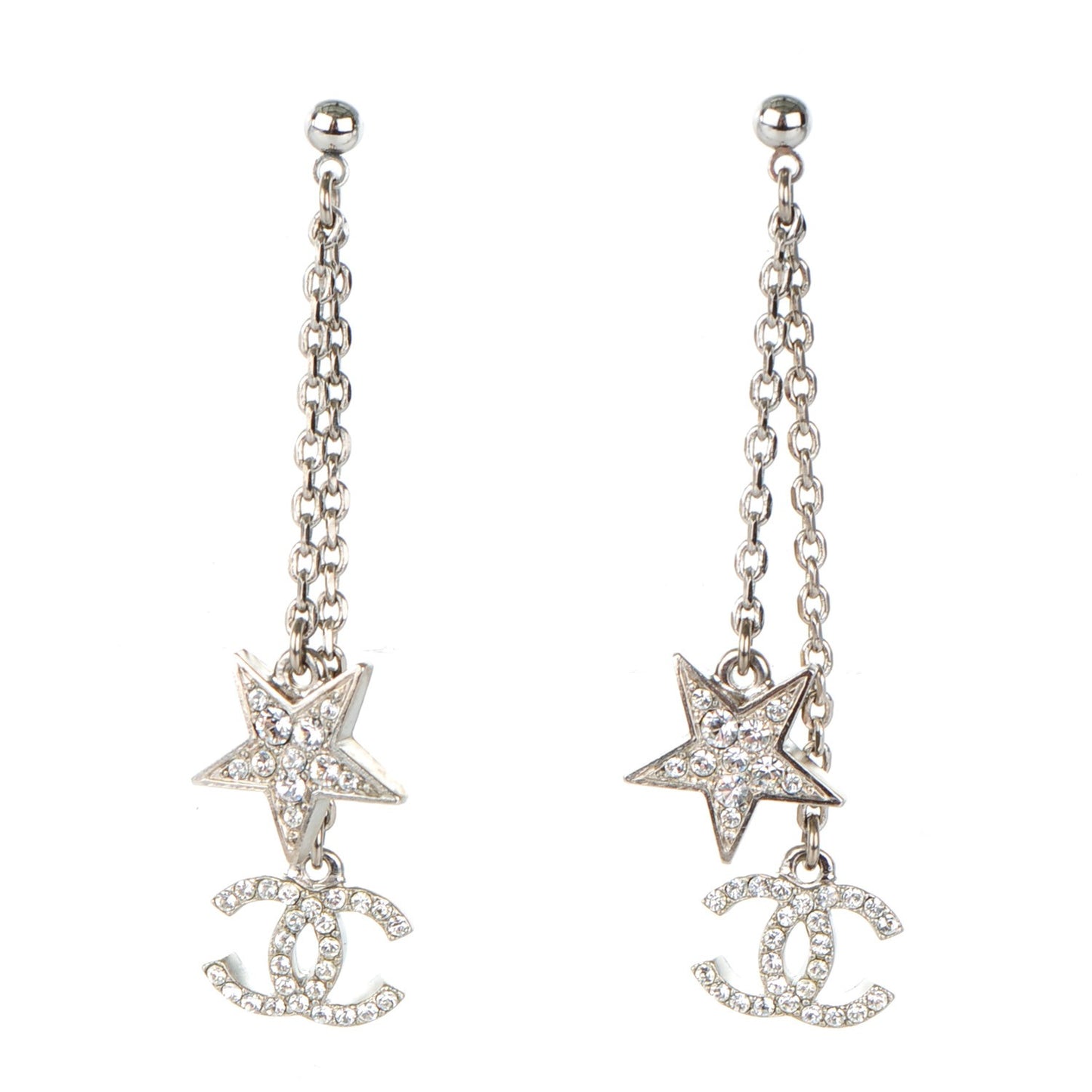 Crystal CC Star Dangle Earrings Silver