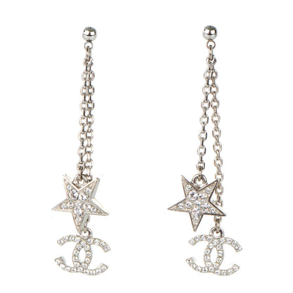 Chanel Crystal CC Star Dangle Earrings Silver 1 of 5
