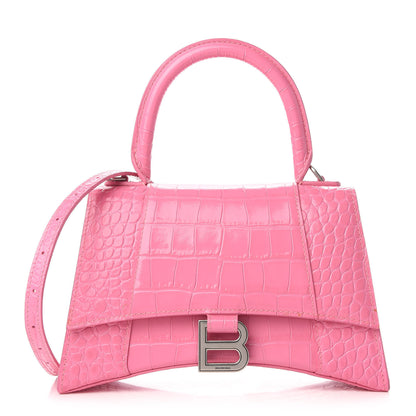 Balenciaga Shiny Calfskin Crocodile Embossed Small Hourglass Top Handle Bag Baby Pink 2 of 9