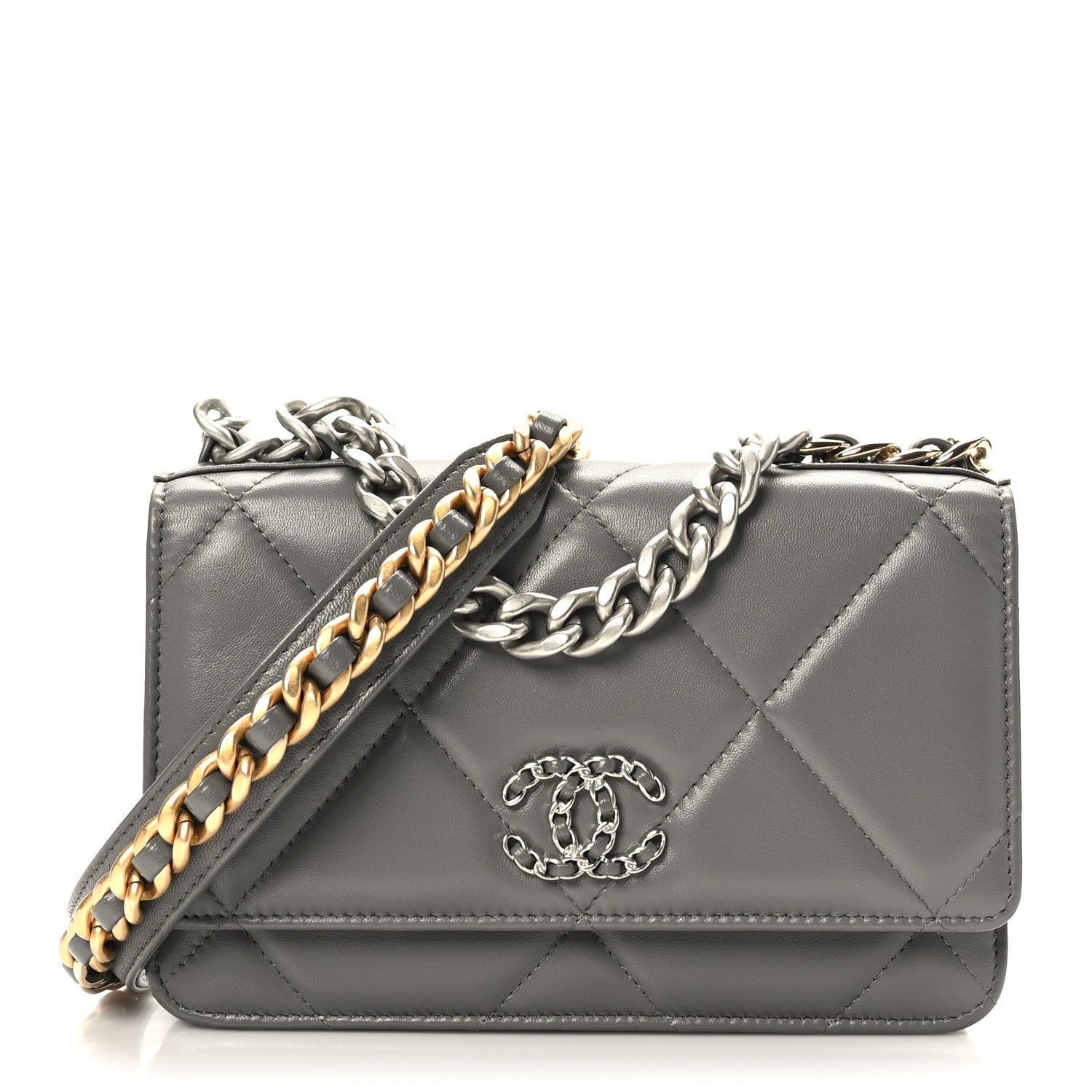 Chanel Lambskin Quilted Chanel 19 Wallet On Chain WOC Dark Grey 1 of 10