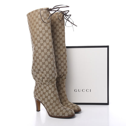 Gucci Monogram Lisa Mid Heel Boots 40 Beige Ebony 8 of 8