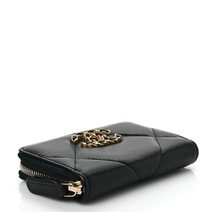 Chanel Shiny Goatskin Quilted Chanel 19 Zip Around Coin Purse Wallet Black 4 of 8