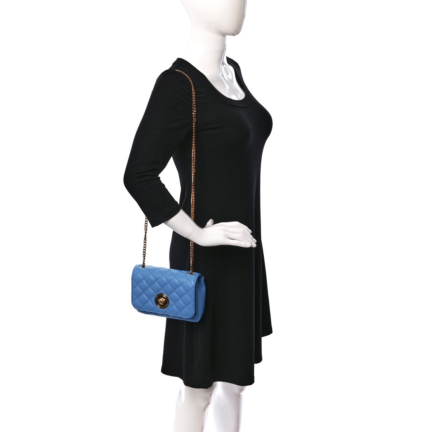 Nappa Quilted Small Medusa Chain Crossbody Blue