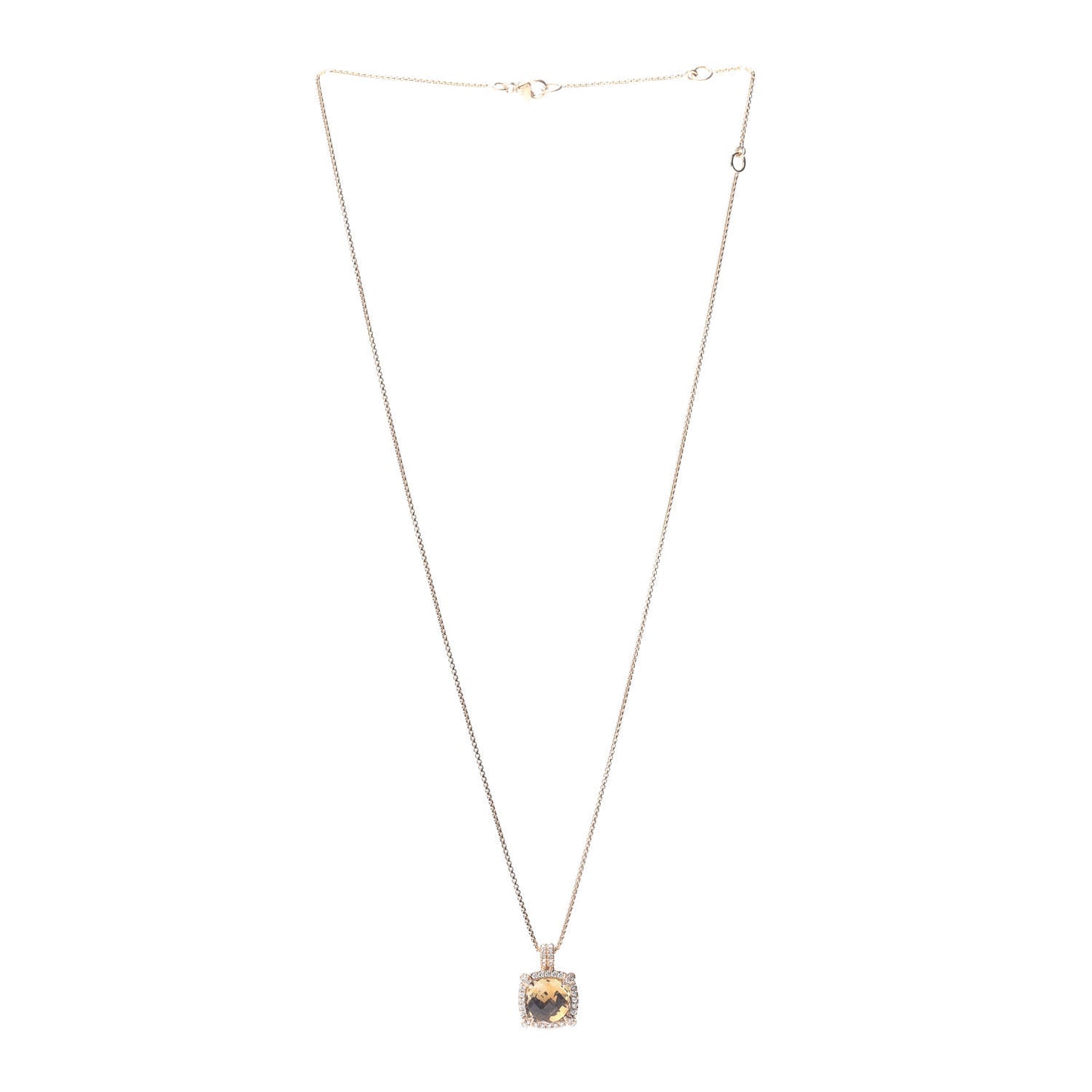 18K Yellow Gold Diamond Champagne Citrine 9mm Chatelaine Pave Bezel Pendant Necklace
