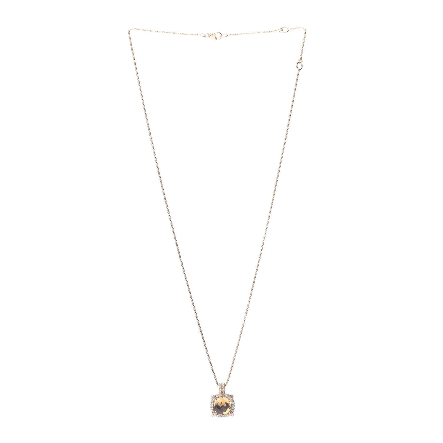 David Yurman 18K Yellow Gold Diamond Champagne Citrine 9mm Chatelaine Pave Bezel Pendant Necklace 3 of 4