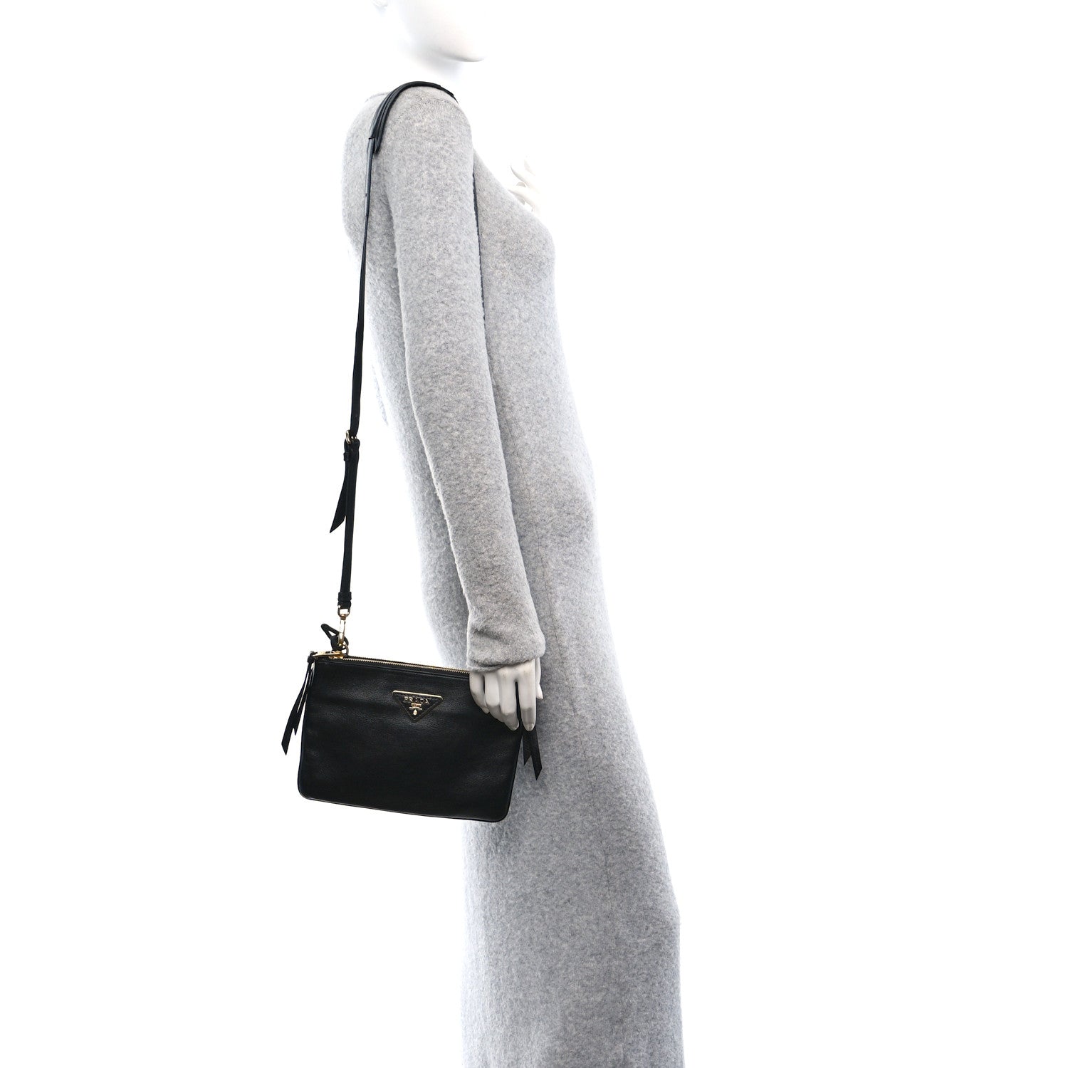 Prada Vitello Phenix Double Zip Crossbody Bag Black 1671128