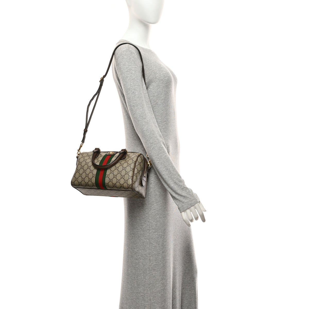 GG Supreme Monogram Web Small Ophidia Top Handle Bag Beige Ebony