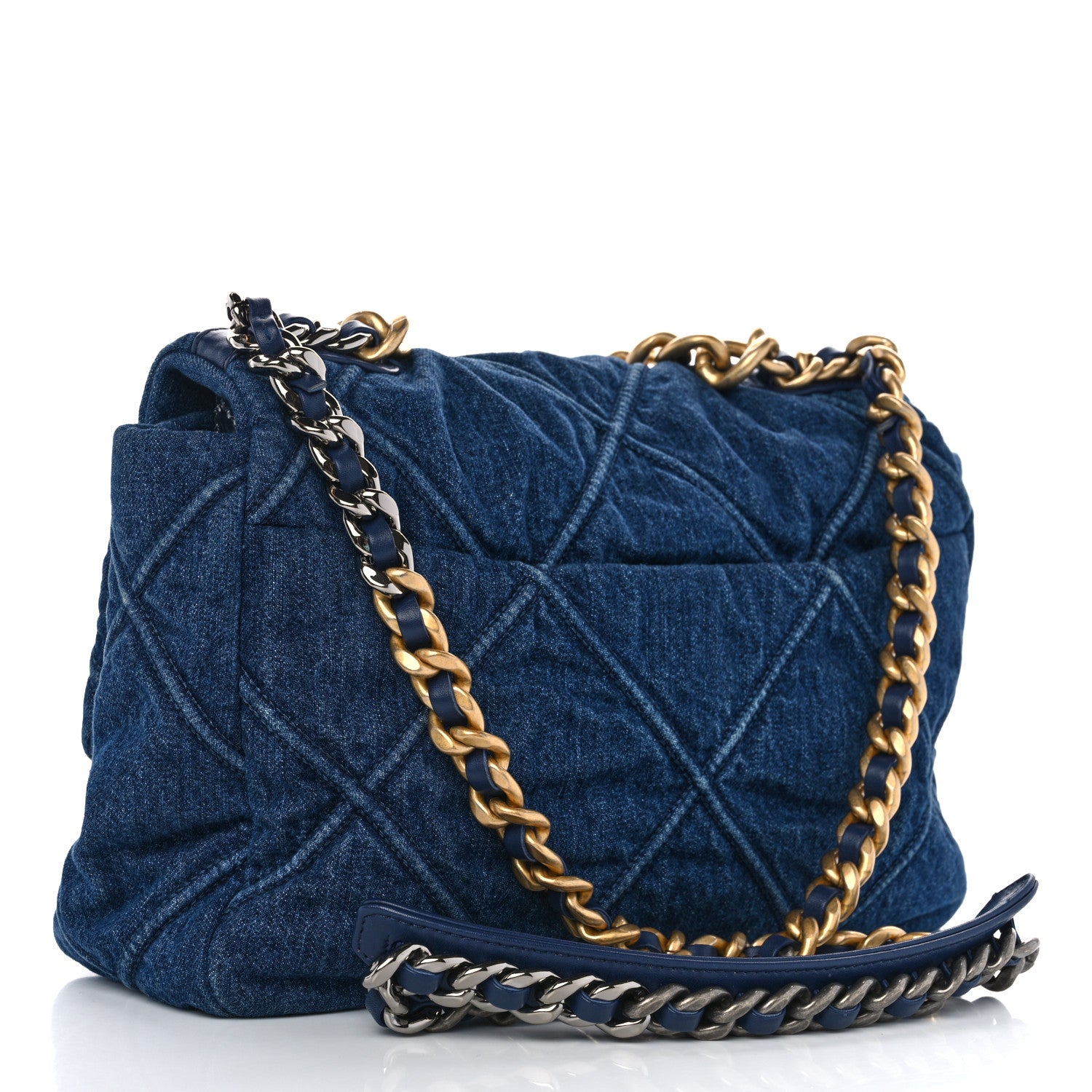 Chanel Denim Quilted Large Chanel 19 Flap Blue 3 of 12