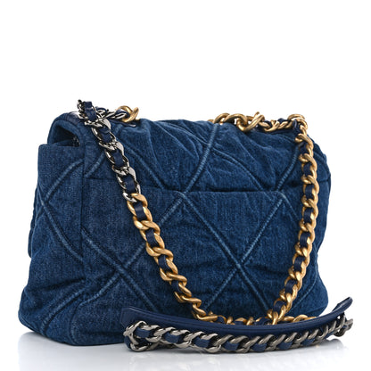 Chanel Denim Quilted Large Chanel 19 Flap Blue 3 of 12