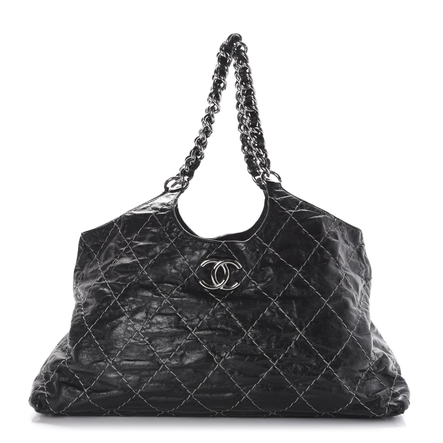 Chanel Glazed Goatskin Double Contrast Stitch Tote Black 1 of 13