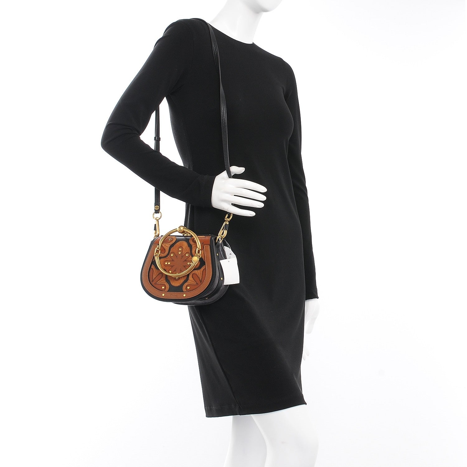Chloe Calfskin Suede Floral Patchwork Small Nile Bracelet Bag Black 2 of 10