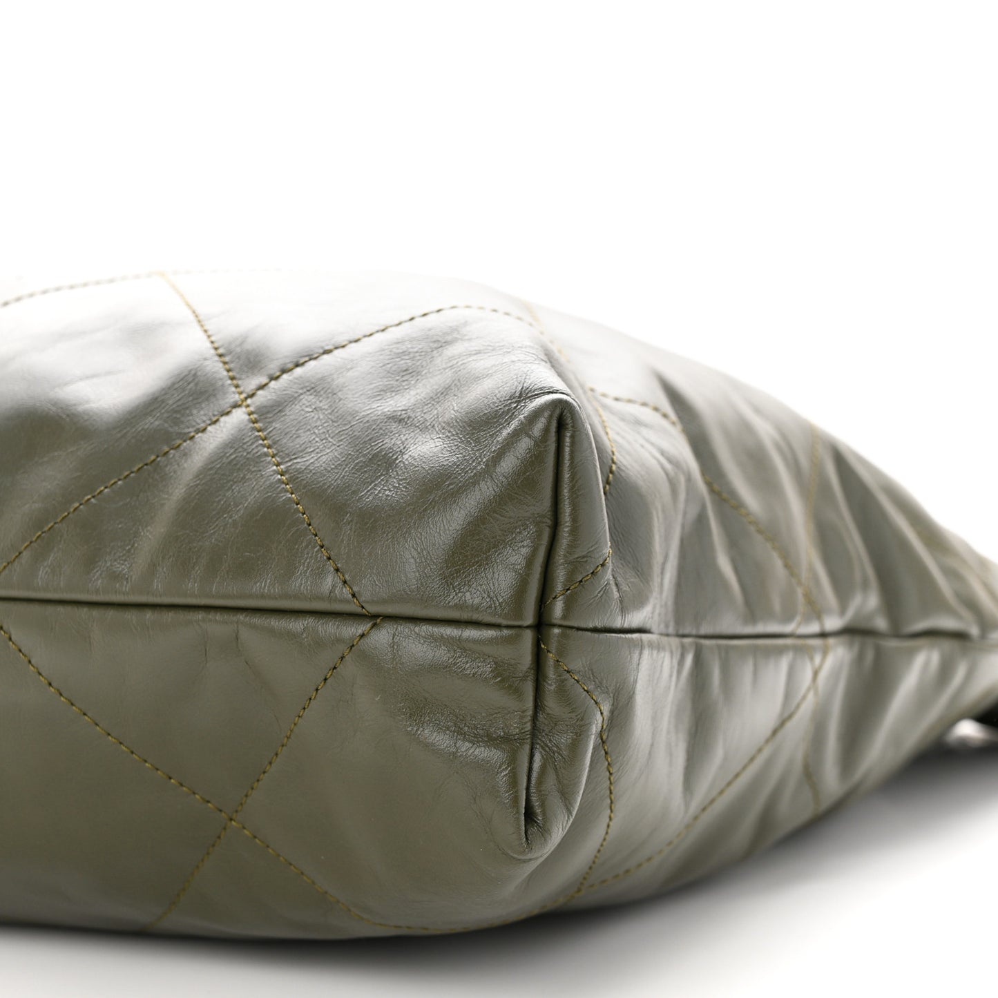 Shiny Calfskin Quilted Chanel 22 Khaki