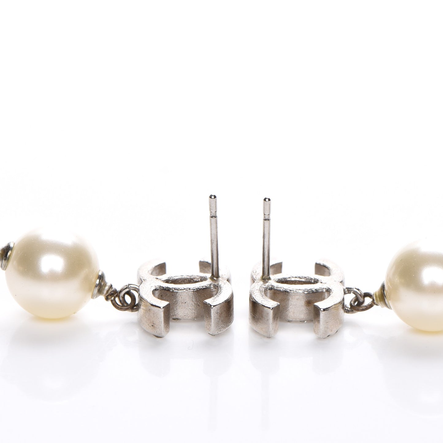 Crystal Pearl CC Drop Earrings Silver