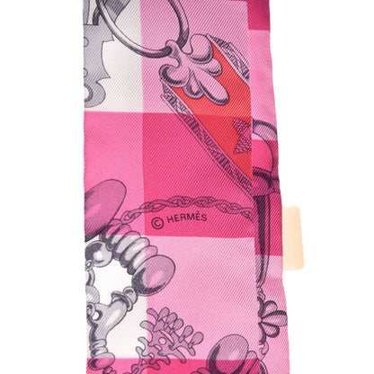 Hermes Silk Mors Et Gourmettes Vichy Twilly Rose Vif Framboise White 4 of 5