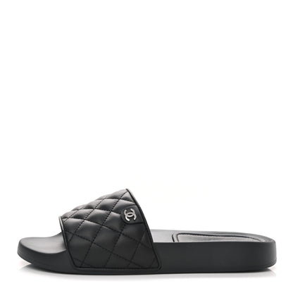 Chanel Lambskin Quilted CC Mules Sandals 40 Black 1 of 9