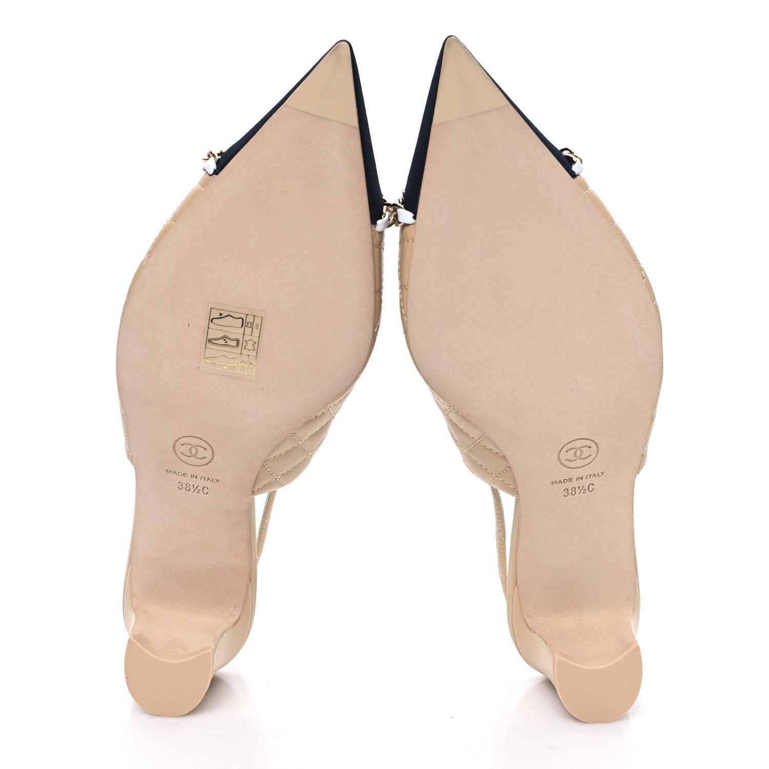 Chanel Lambskin Grosgrain Quilted Cap Toe CC Chain Slingback Pumps 38.5 Beige White Black 5 of 9