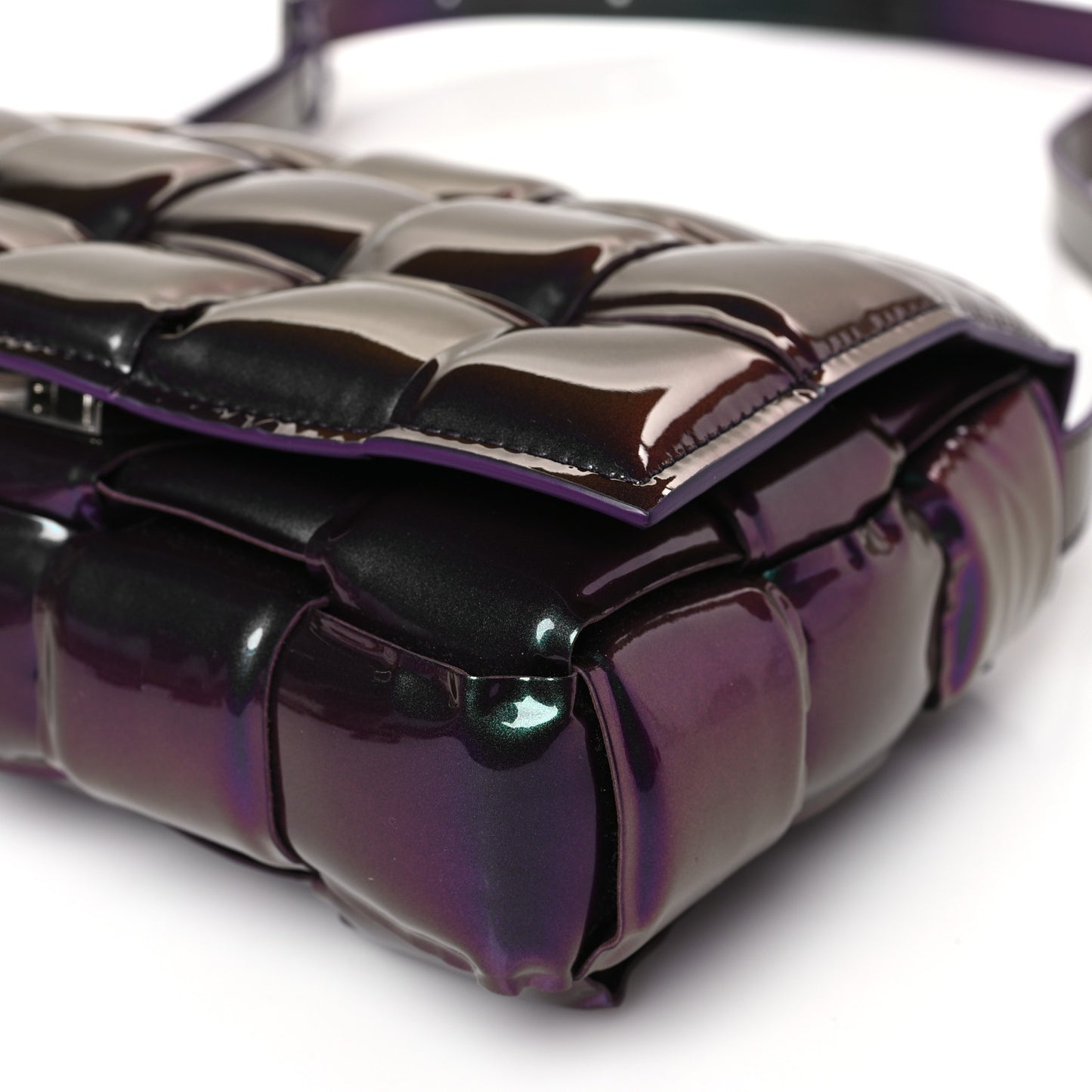 Glossy Nail Polish Nappa Maxi Intreccio Padded Cassette Crossbody Bag Holographic