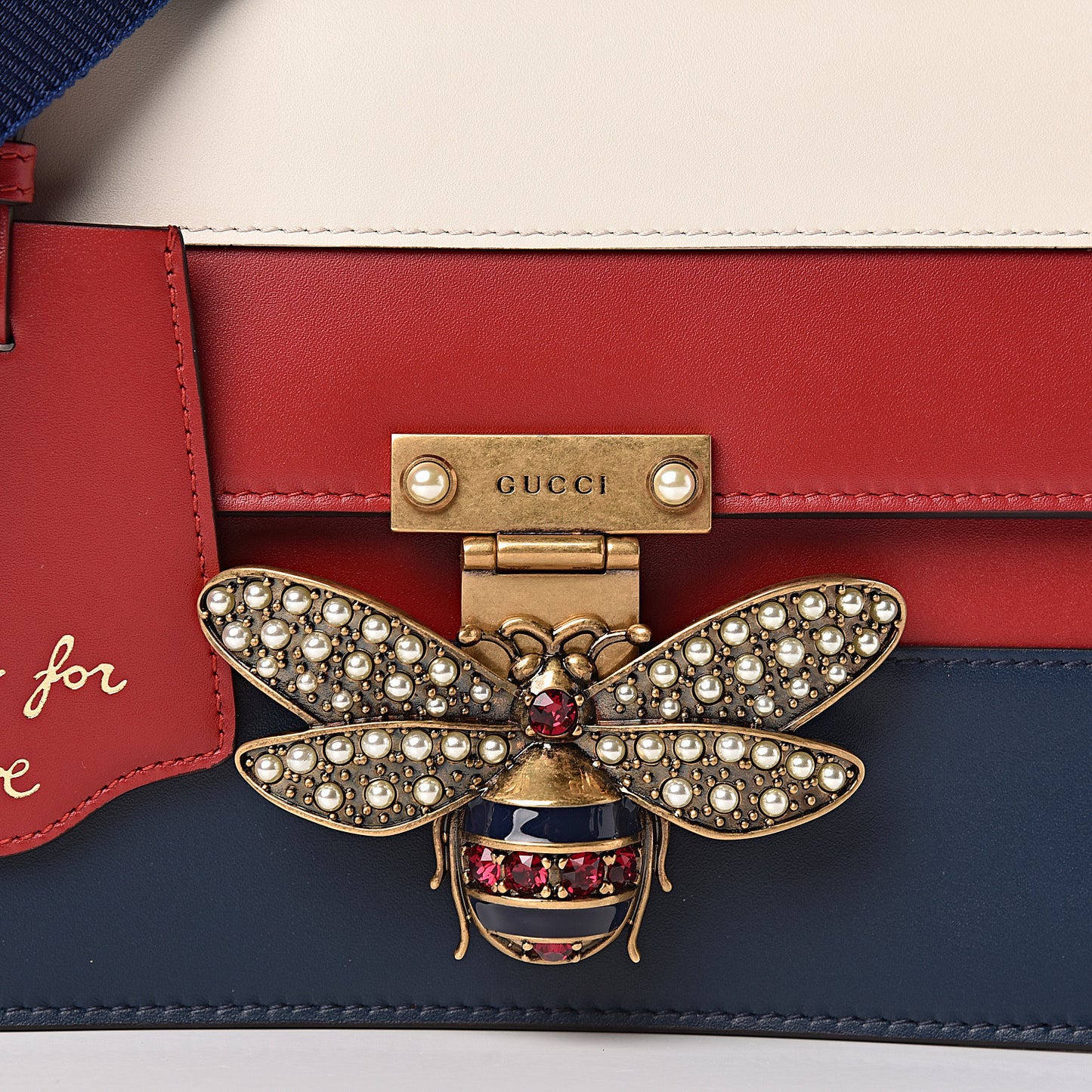 Calfskin Sylvie Web Queen Margaret Shoulder Bag Blue Agata Hibiscus Red Mystic White