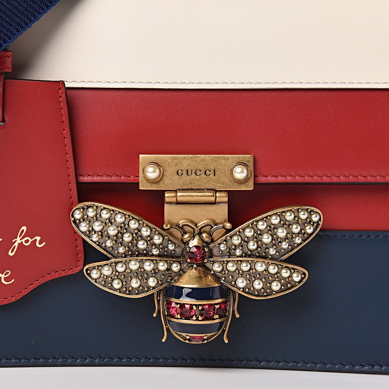 Gucci Calfskin Sylvie Web Queen Margaret Shoulder Bag Blue Agata Hibiscus Red Mystic White 12 of 12