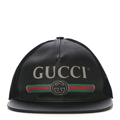 Gucci Grained Calfskin Logo Baseball Hat M 58 Black 3 of 7