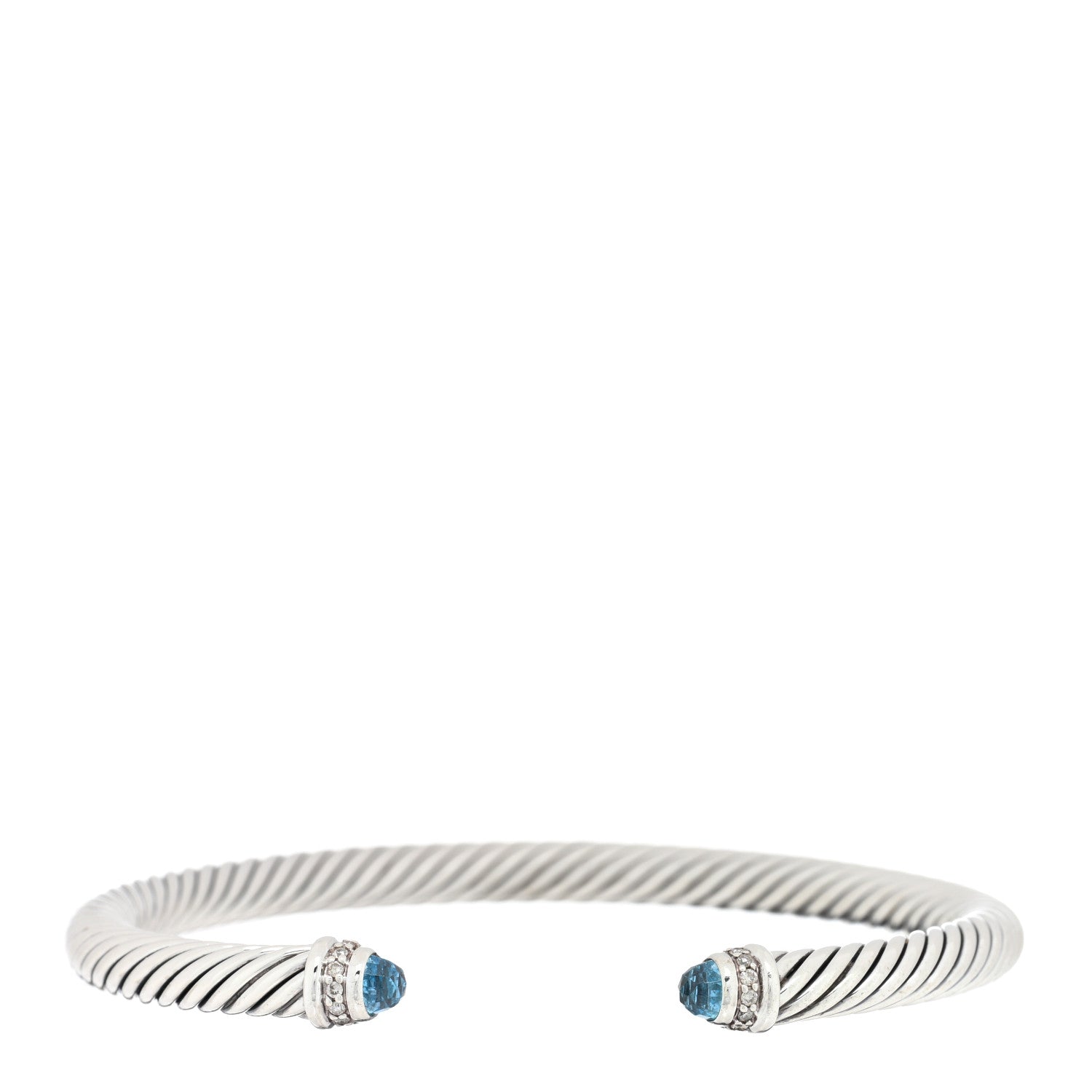 David Yurman Sterling Silver Diamond Blue Topaz 5mm Cable Classics Bracelet 1 of 3