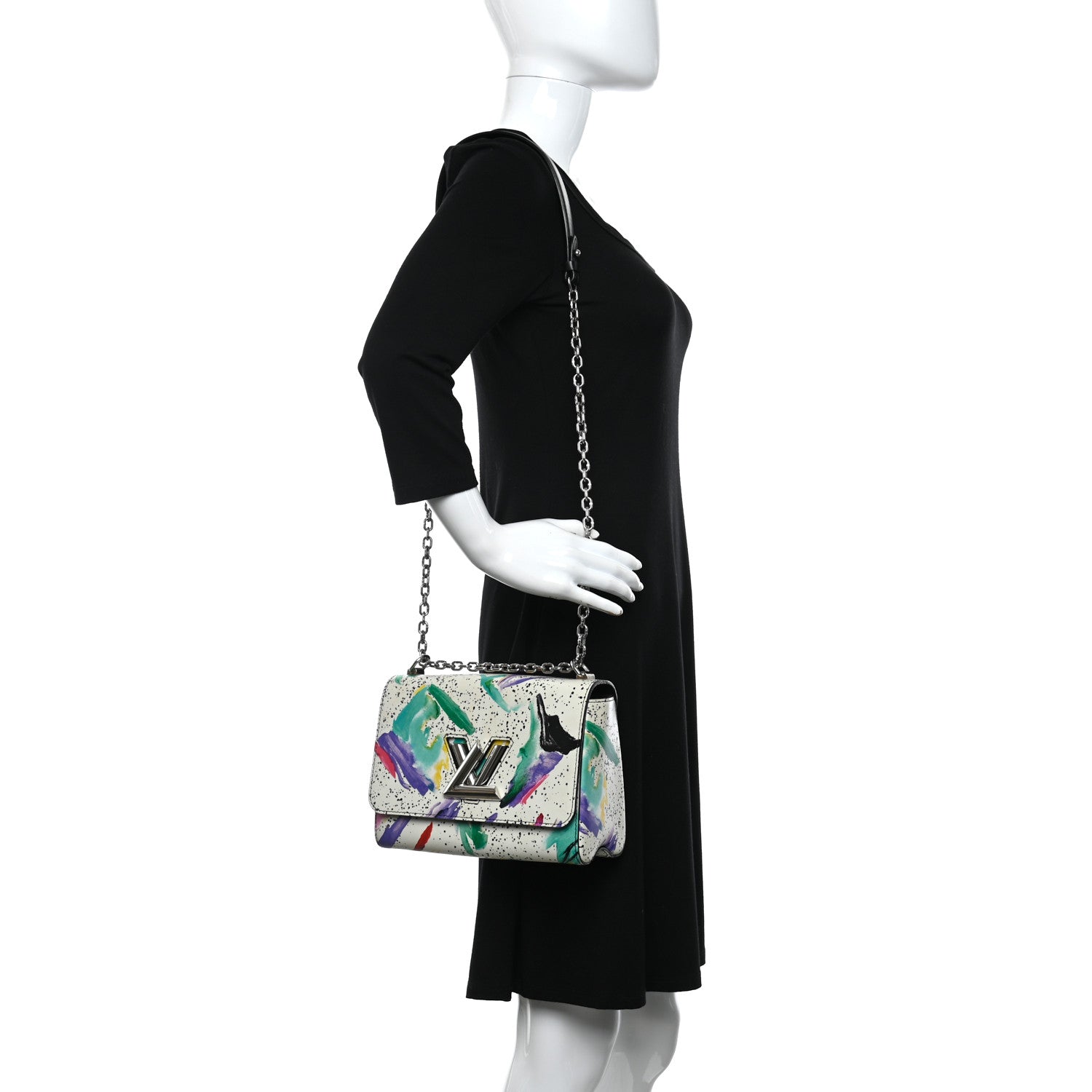 Louis Vuitton Calfskin Splash Print Twist Shoulder Bag MM White 3 of 10
