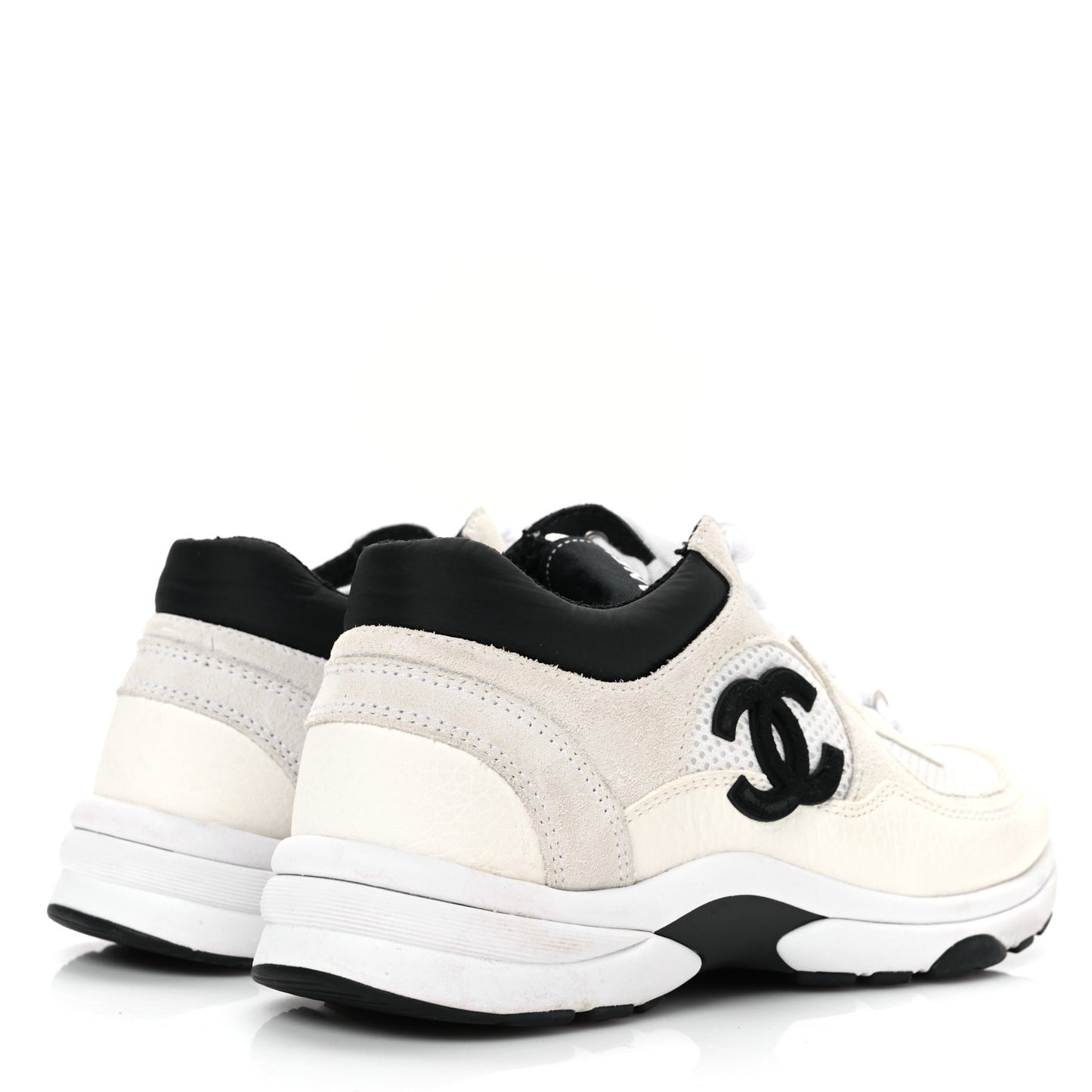 Mesh Suede Calfskin Grained Calfskin Womens CC Sneakers  36 White Black