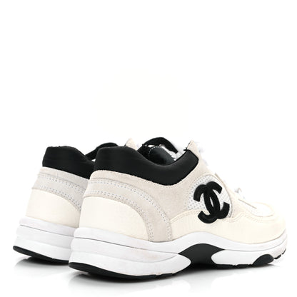Chanel Mesh Suede Calfskin Grained Calfskin Womens CC Sneakers  36 White Black 5 of 10