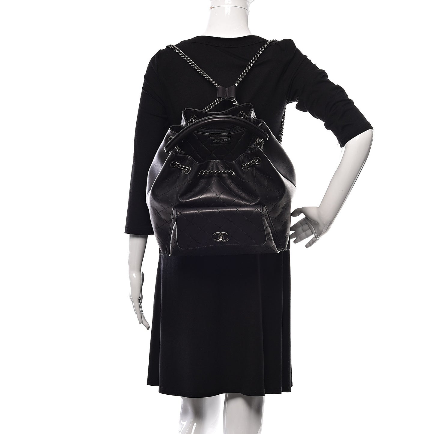 Calfskin Stitched Medium Urban Luxury Drawstring Backpack Black