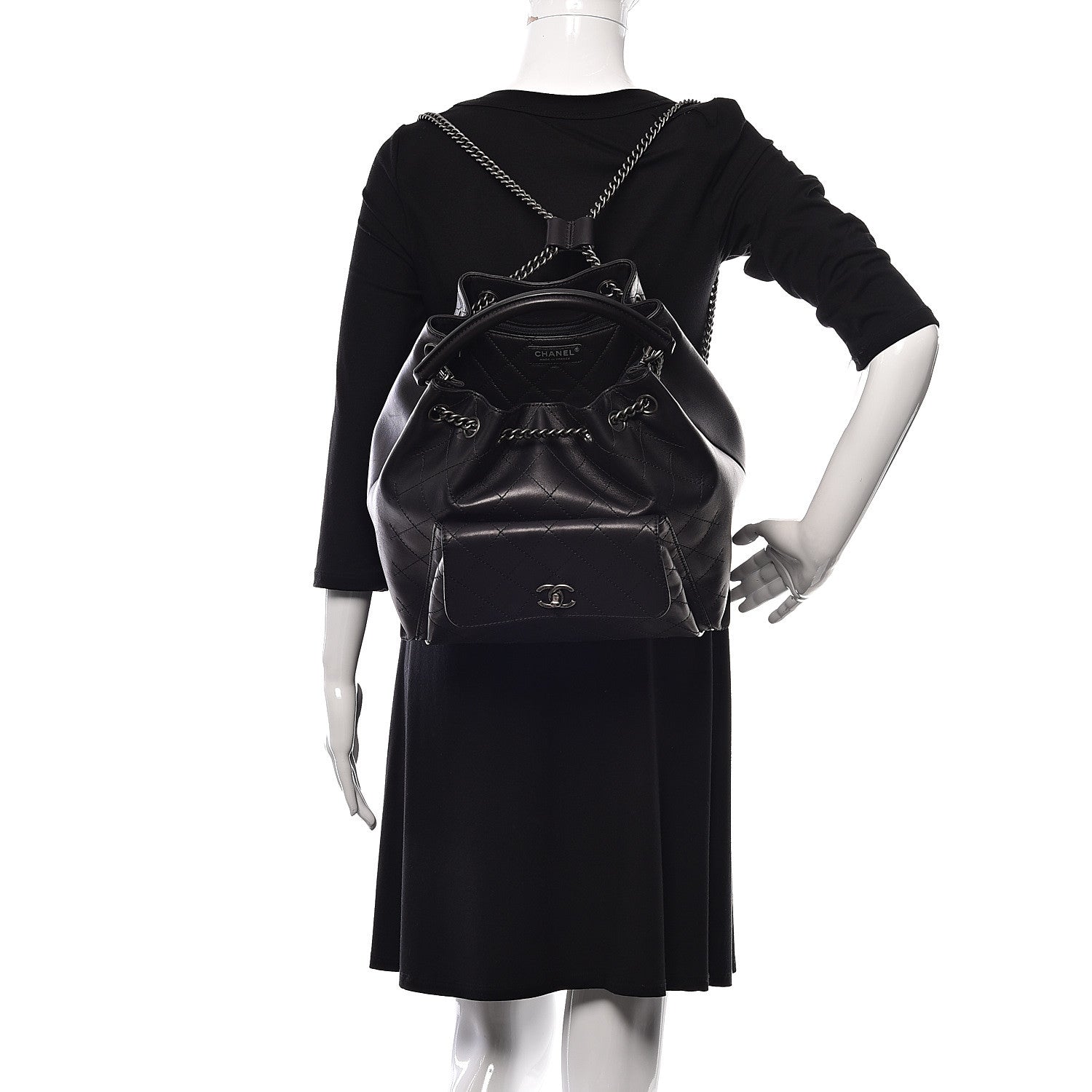 Chanel Calfskin Stitched Medium Urban Luxury Drawstring Backpack Black 2 of 9