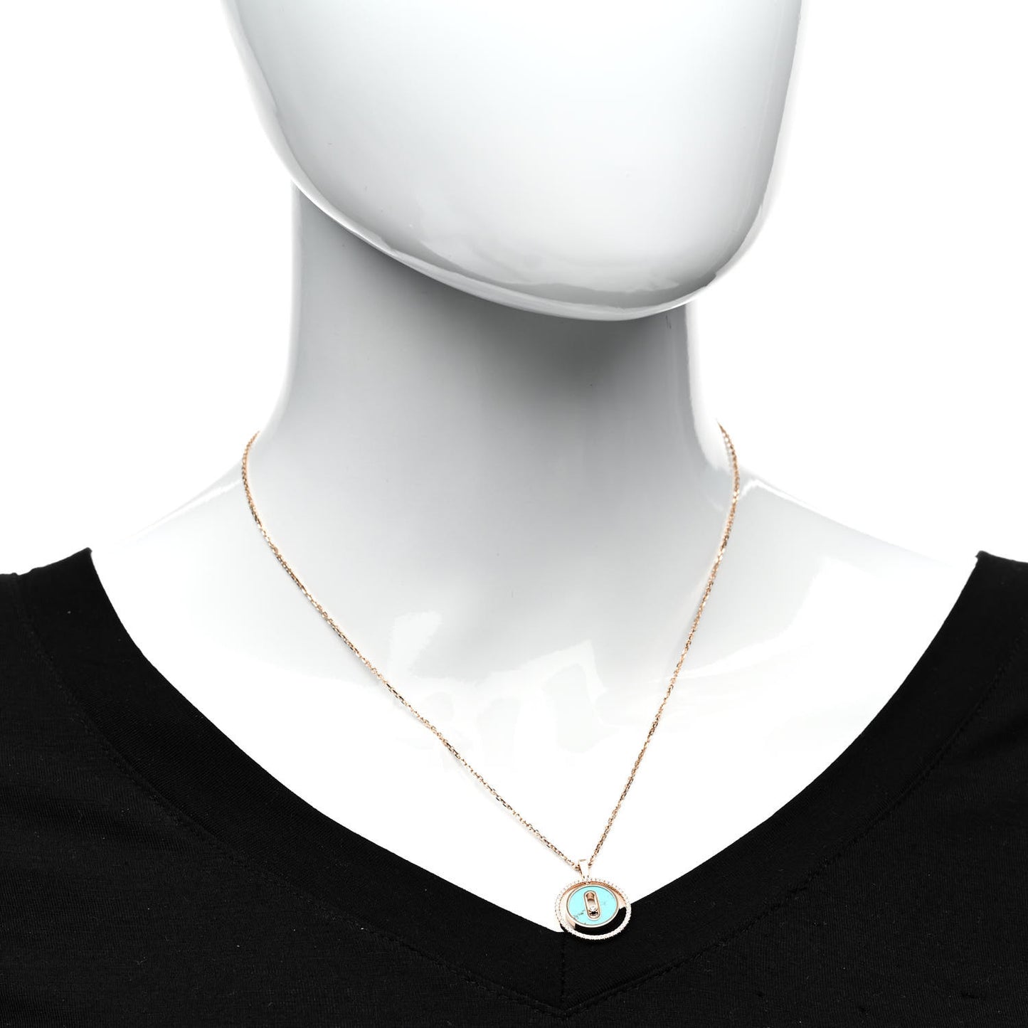 18K Rose Gold Diamond Turquoise PM Lucky Move Pendant Necklace