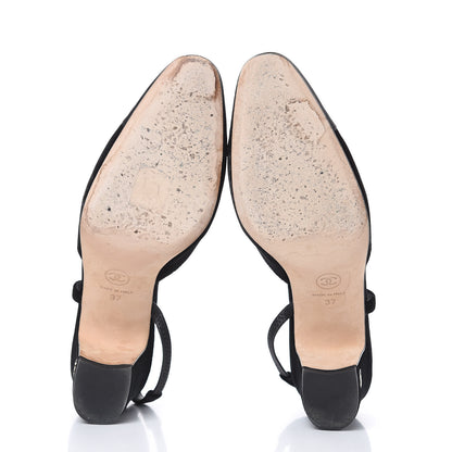 Chanel Velvet Grosgrain Cap Toe CC Slingback Pumps 37 Black 5 of 10