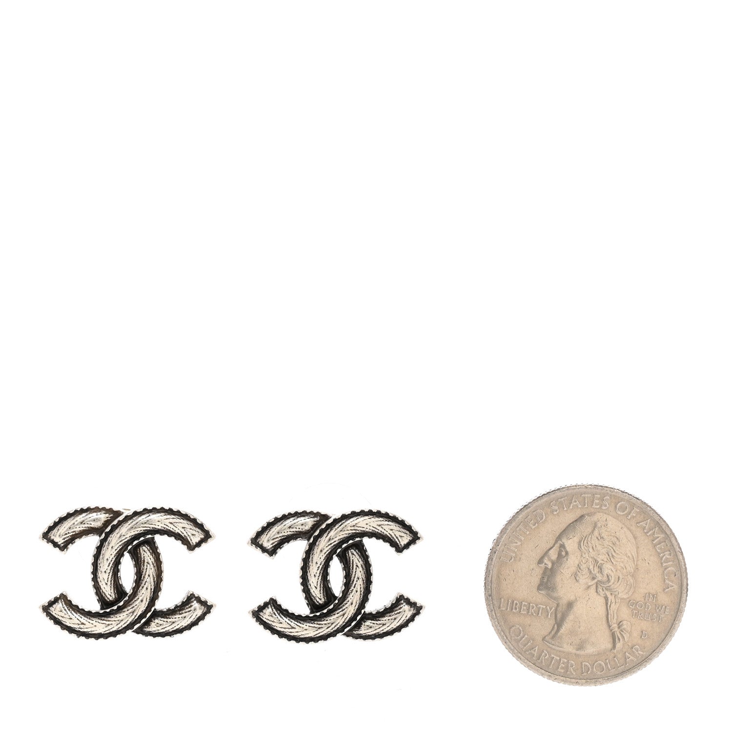 Chanel Textured CC Earrings Silver 2 of 5