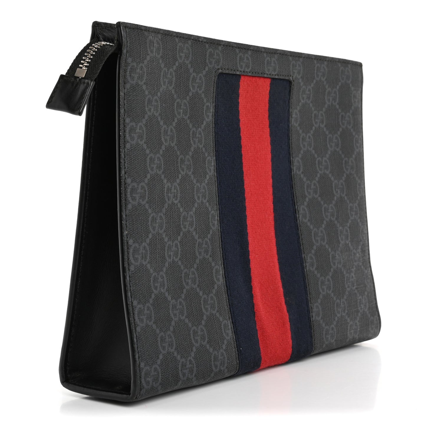 GG Supreme Monogram Selleria Calfskin Web New Web Cosmetic Case Black