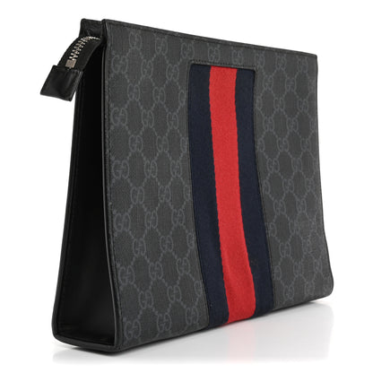 Gucci GG Supreme Monogram Selleria Calfskin Web New Web Cosmetic Case Black 3 of 10