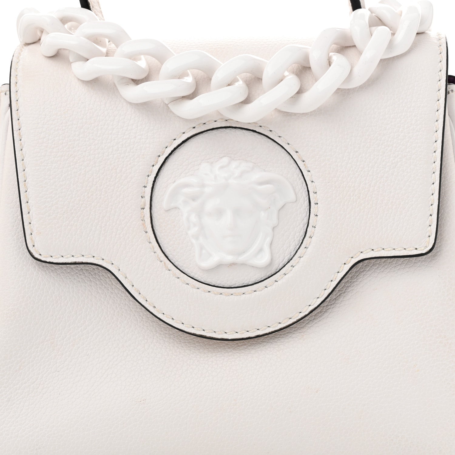 Versace Grained Calfskin Small La Medusa Top Handle Bag White 7 of 9