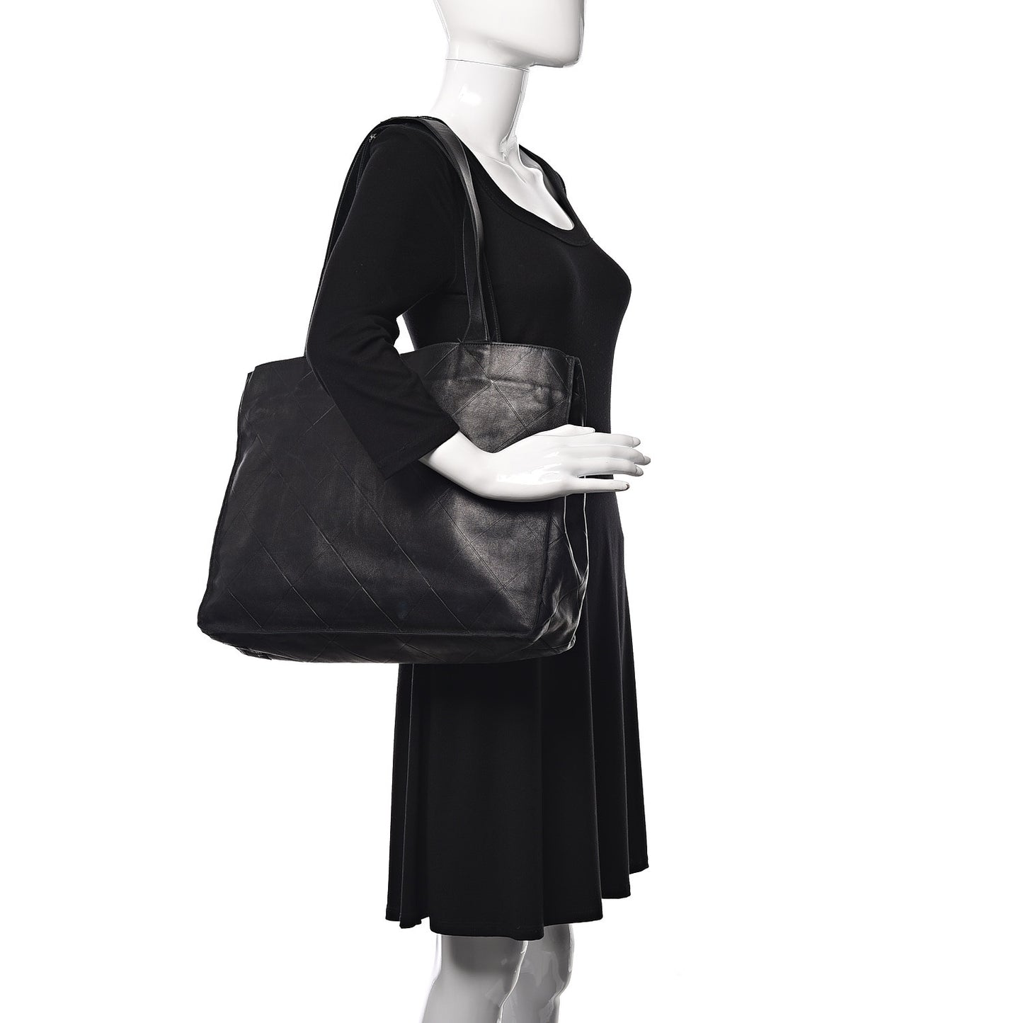Lambskin Diamond Embossed Tote Black