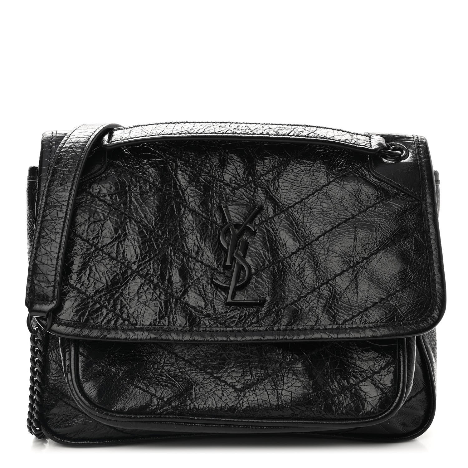 Saint Laurent Crinkled Calfskin Matelasse Monogram Baby Niki Chain Satchel Black 1 of 10