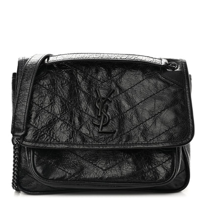 Saint Laurent Crinkled Calfskin Matelasse Monogram Baby Niki Chain Satchel Black 1 of 10