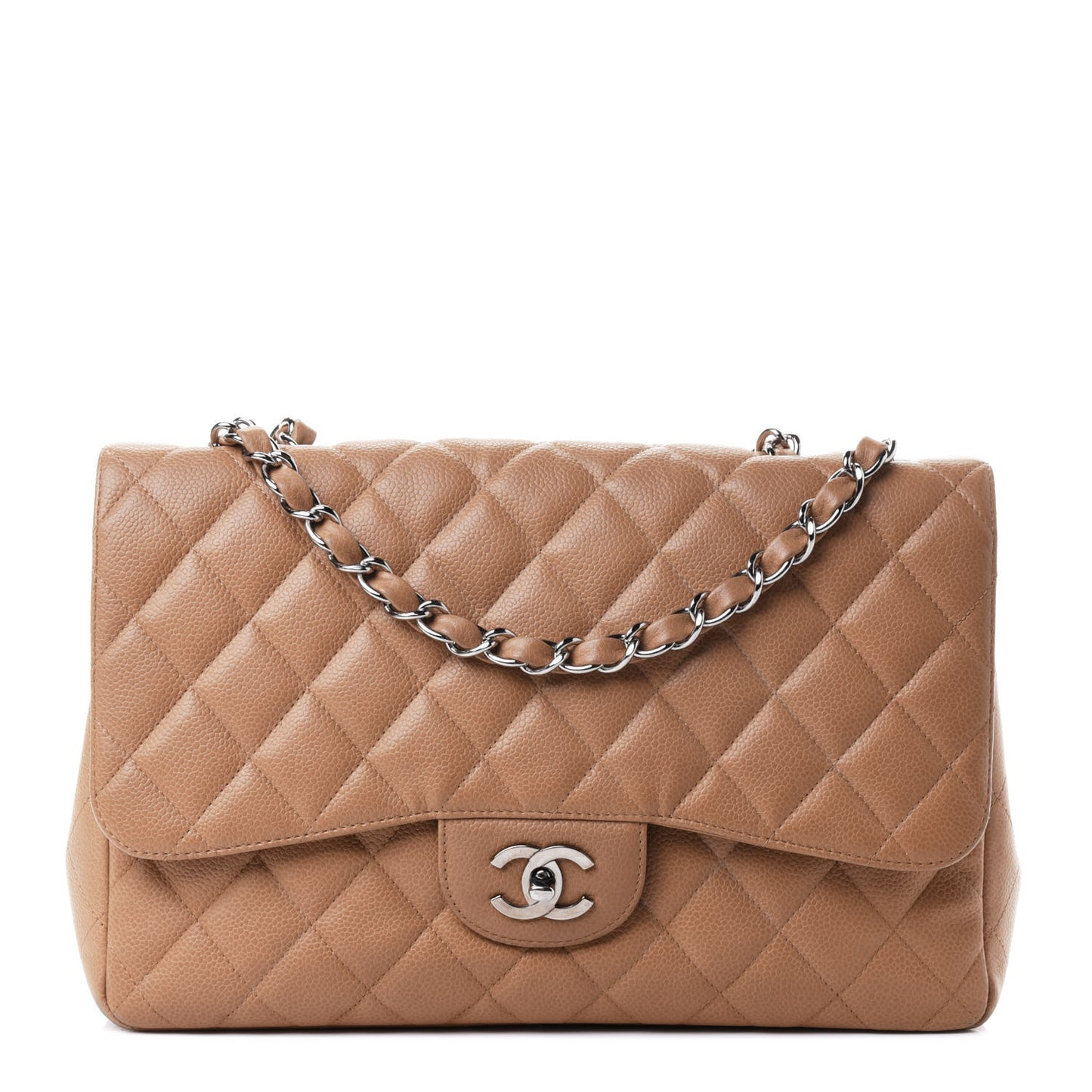 Caviar Quilted Jumbo Single Flap Beige