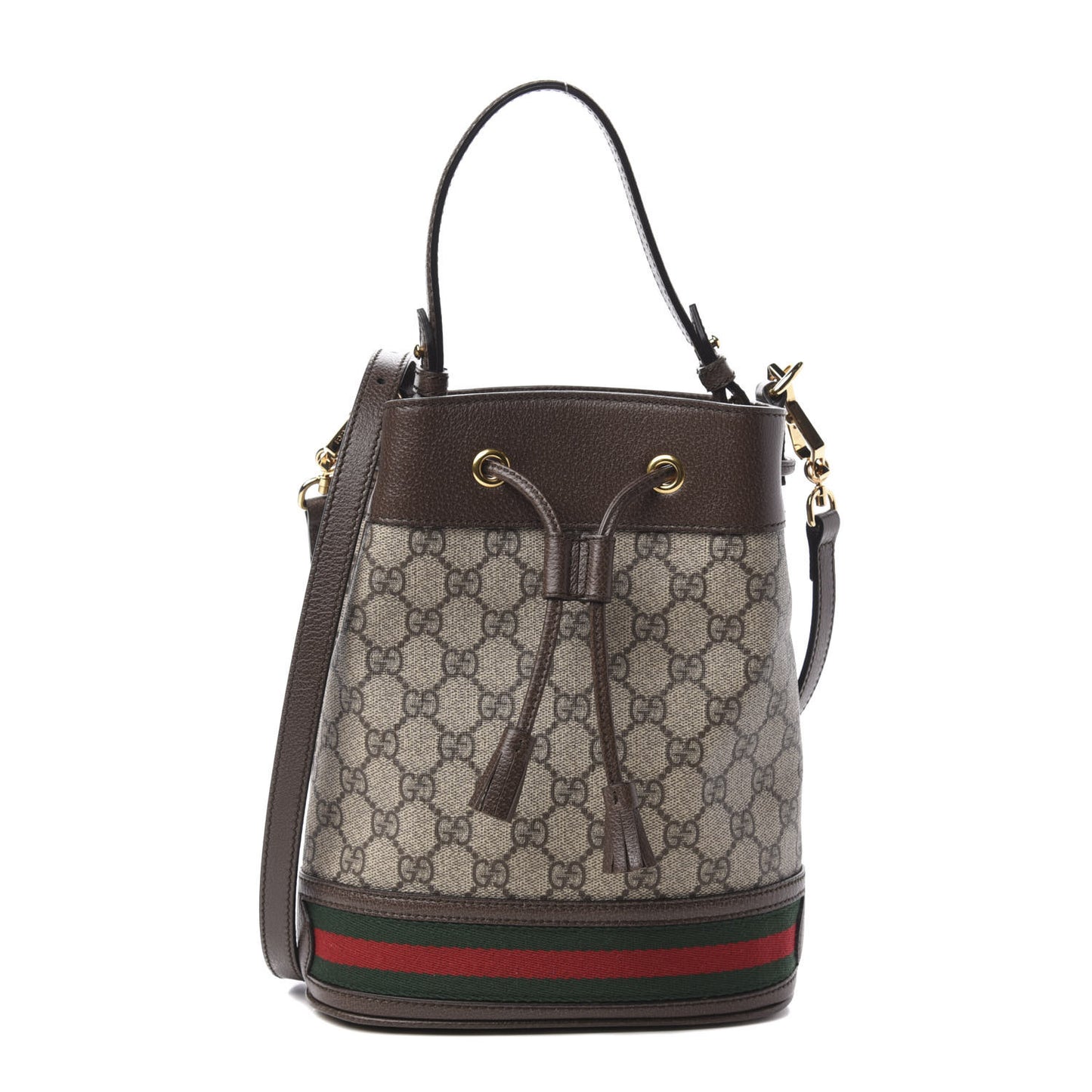 GG Supreme Monogram Web Small Ophidia Bucket Bag Brown