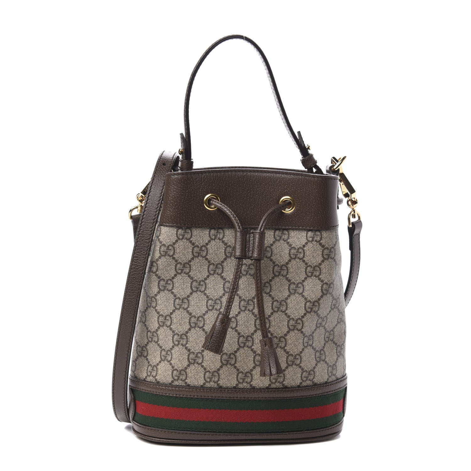 Gucci GG Supreme Monogram Web Small Ophidia Bucket Bag Brown 1 of 10