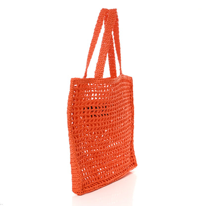 Prada Yarn Raffia Effect Crochet Logo Embroidered Tote Bag Arancio 3 of 9