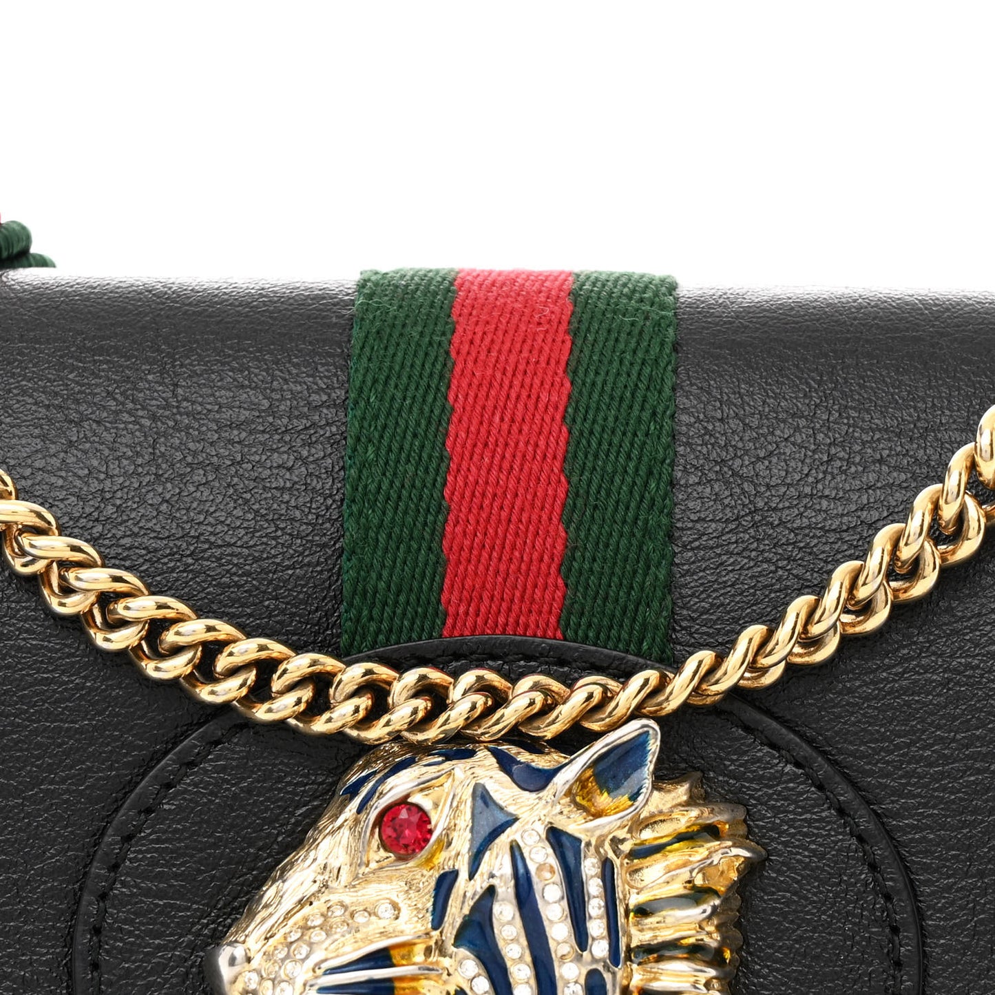 Textured Calfskin Web Small Rajah Slim Flap Shoulder Bag Black