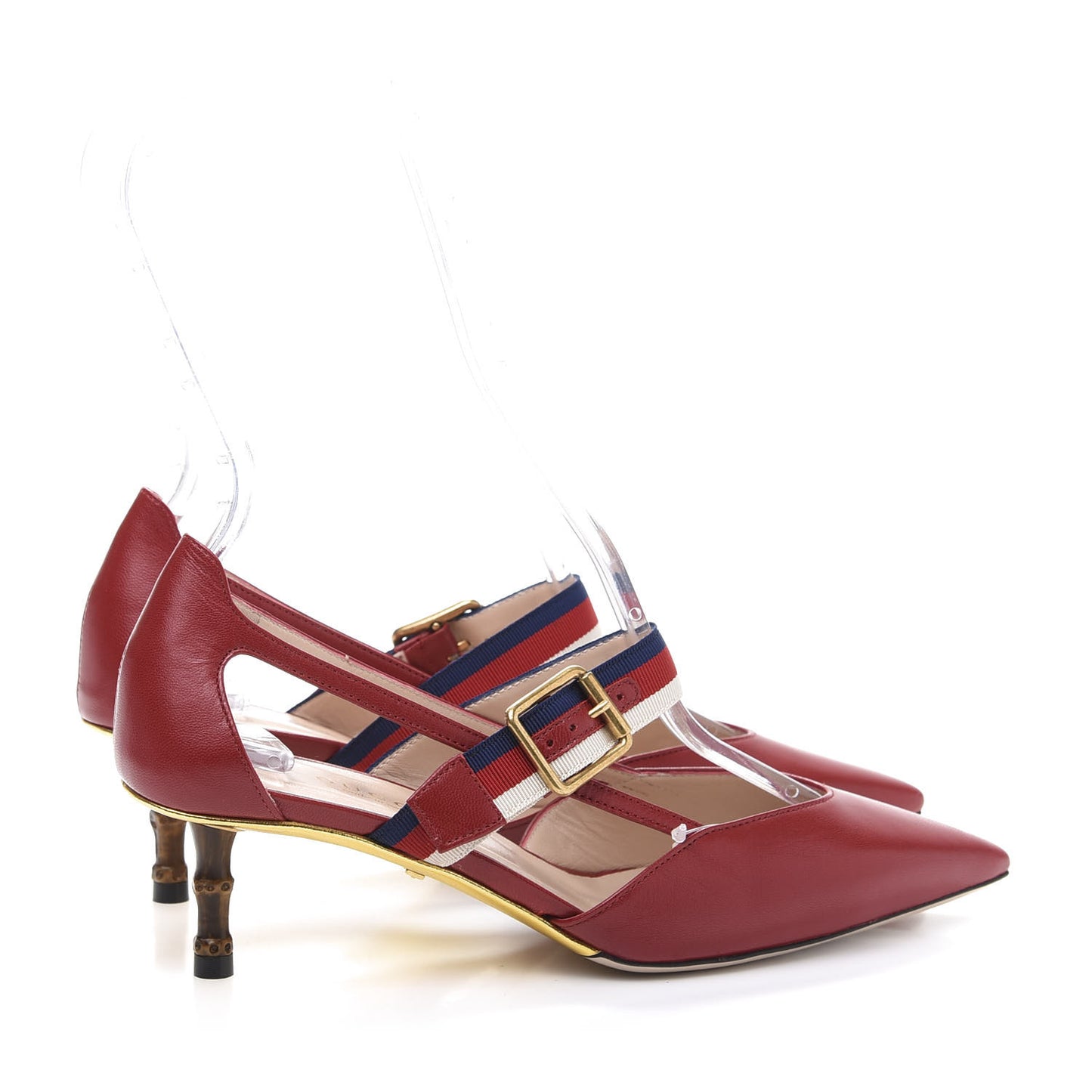 Malaga Kid Grosgrain Sylvie Web Bamboo Low Heel Pumps 35.5 Red