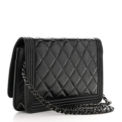 Chanel Shiny Aged Calfskin Quilted Boy Wallet On Chain WOC So Black 3 of 18