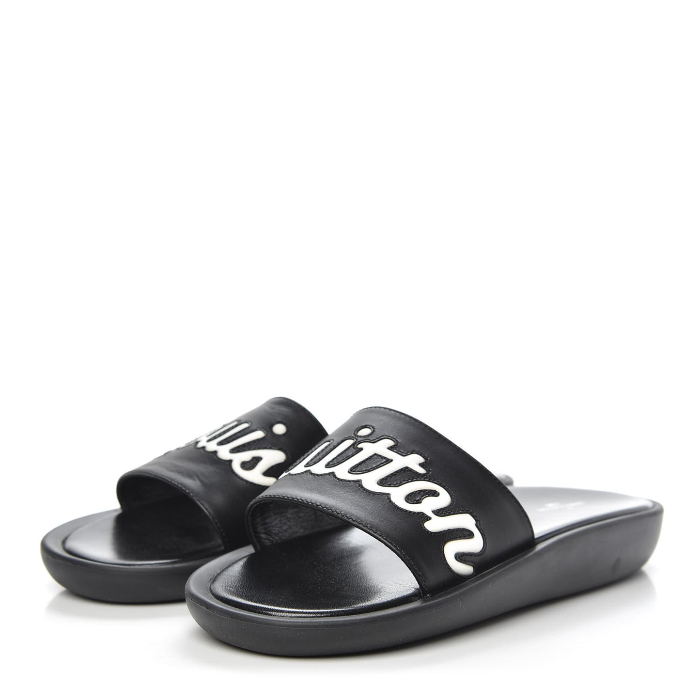 Calfskin Logo Sunbath Slide Sandals 38 Black