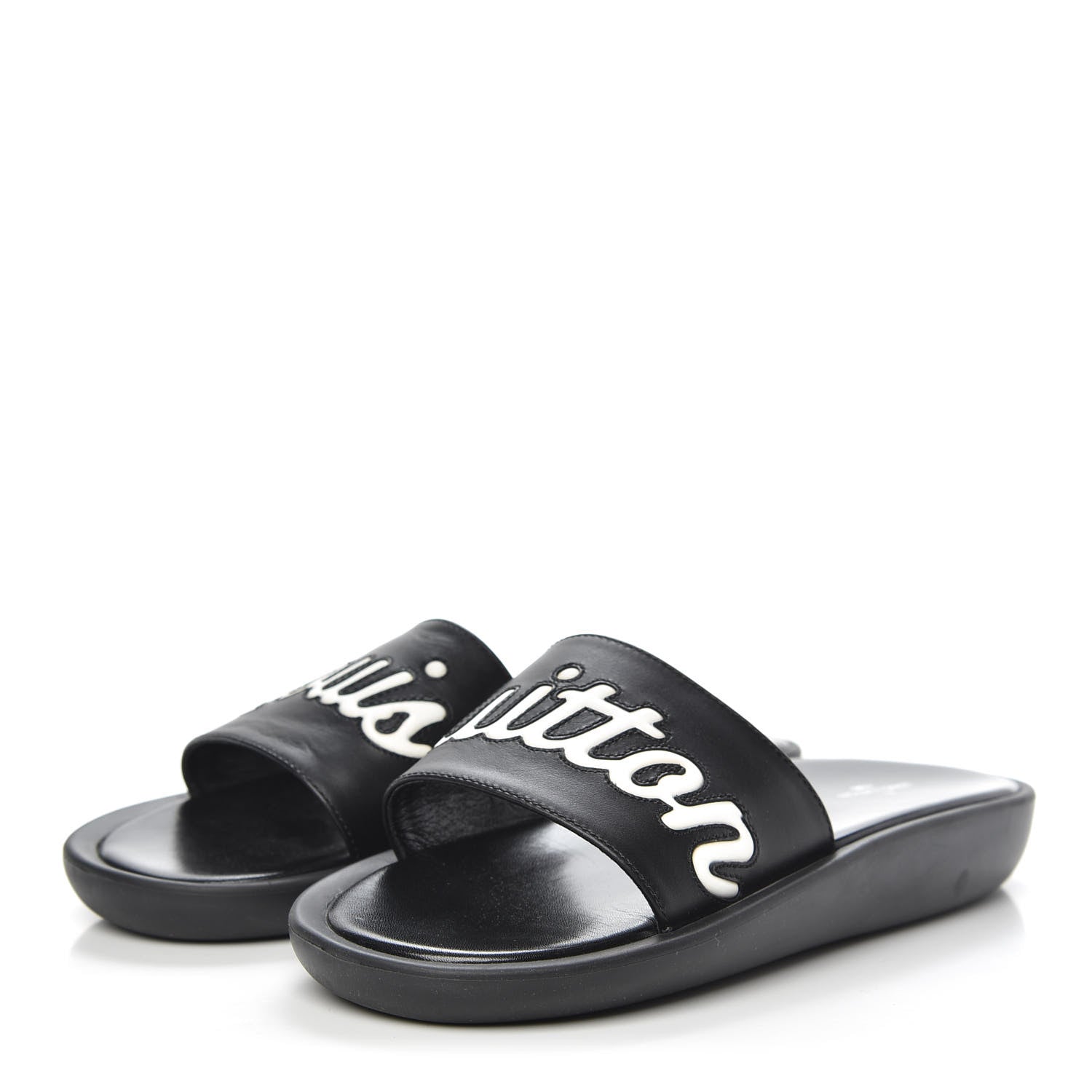 Louis Vuitton Calfskin Logo Sunbath Slide Sandals 38 Black 4 of 9