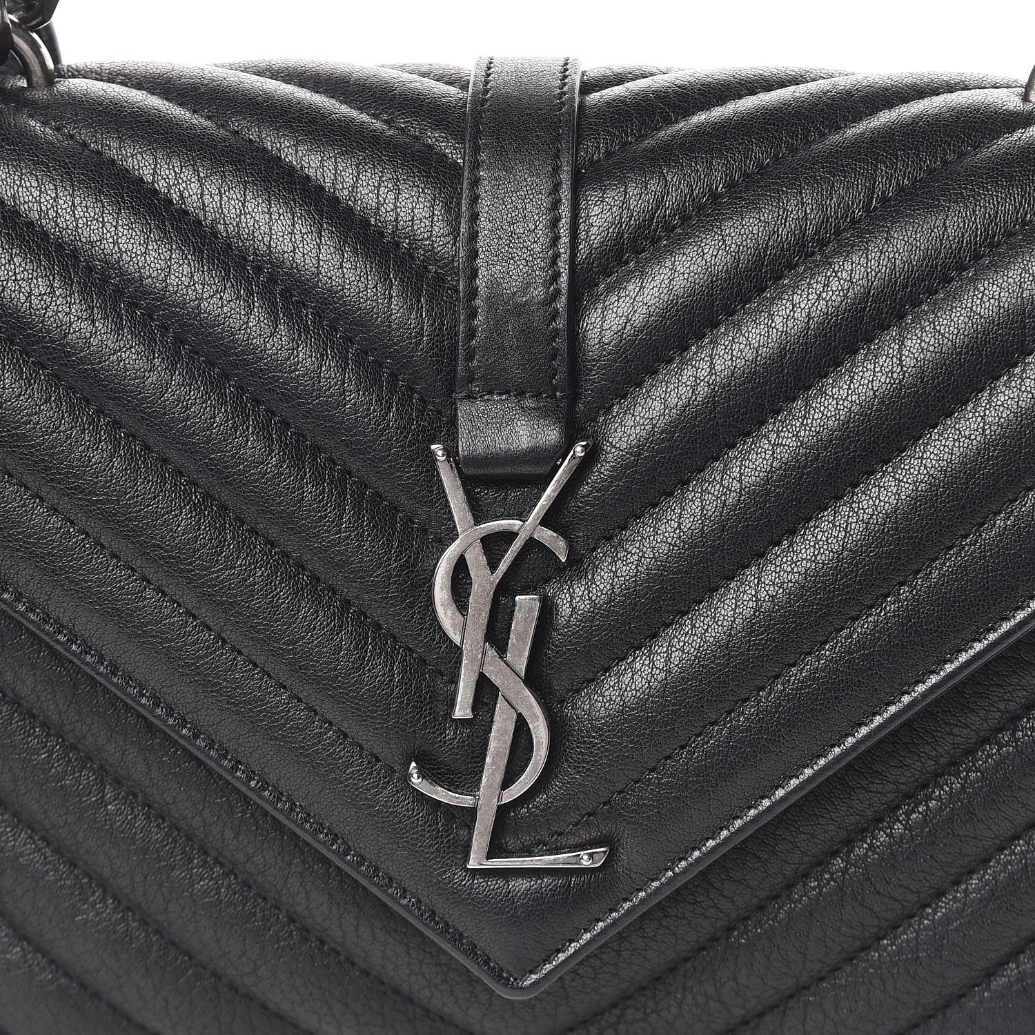 Saint Laurent Sheepskin Matelasse Chevron Monogram Medium College Bag Black 11 of 11
