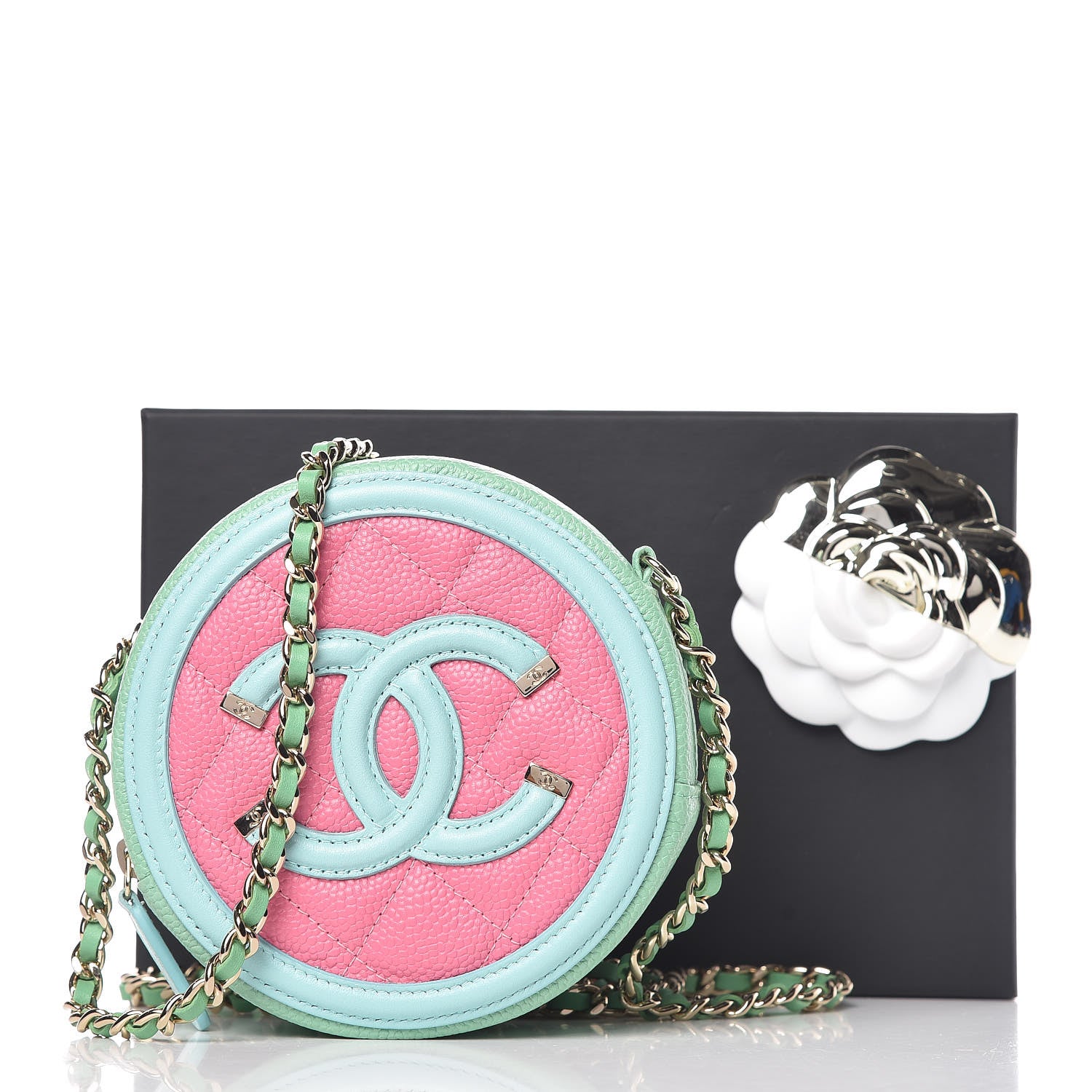 Chanel Caviar Quilted Round Filigree Crossbody Pink Blue Green 8 of 8